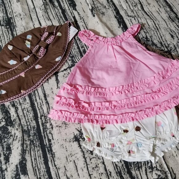 Gymboree Ice Cream Shop Refresher 0-3 Month Hat Diaper Cover Shirt Shoes Set NWT - Picture 1 of 6